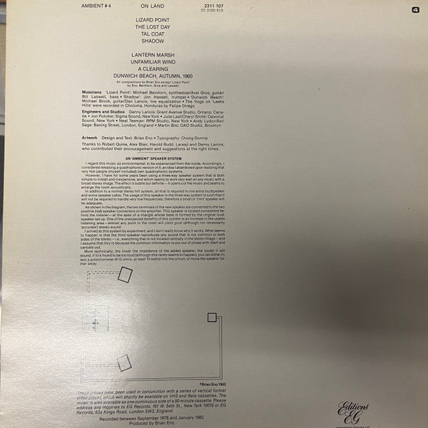 Brian Eno ~ Ambient 4 (On Land) (Vinyl) - Djungel & Jazz