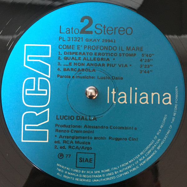 Lucio Dalla : Come È Profondo Il Mare (LP, Album)
