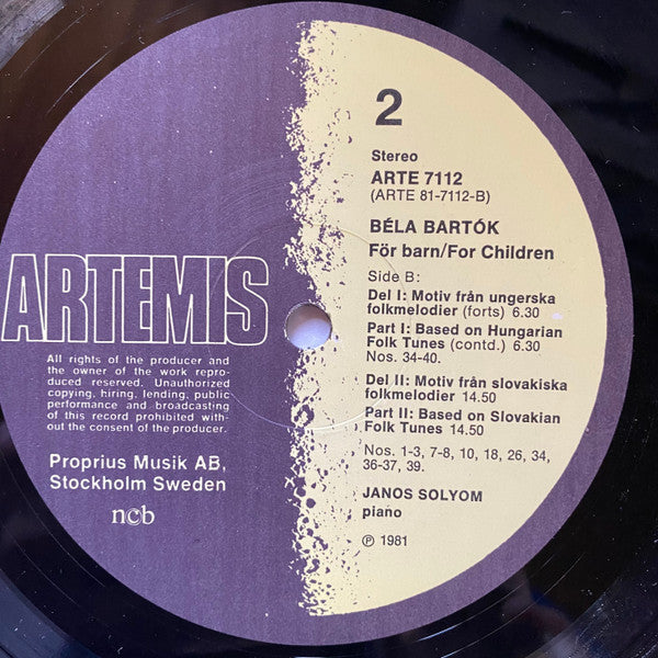 Béla Bartók, Janos Solyom ~ För Barn - For Children (Vinyl) - Djungel & Jazz