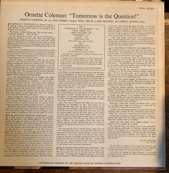 Ornette Coleman ~ Tomorrow Is The Question! (Vinyl) - Djungel & Jazz