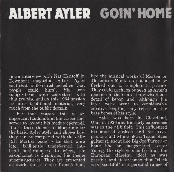 Albert Ayler ~ Goin' Home (Vinyl) - Djungel & Jazz