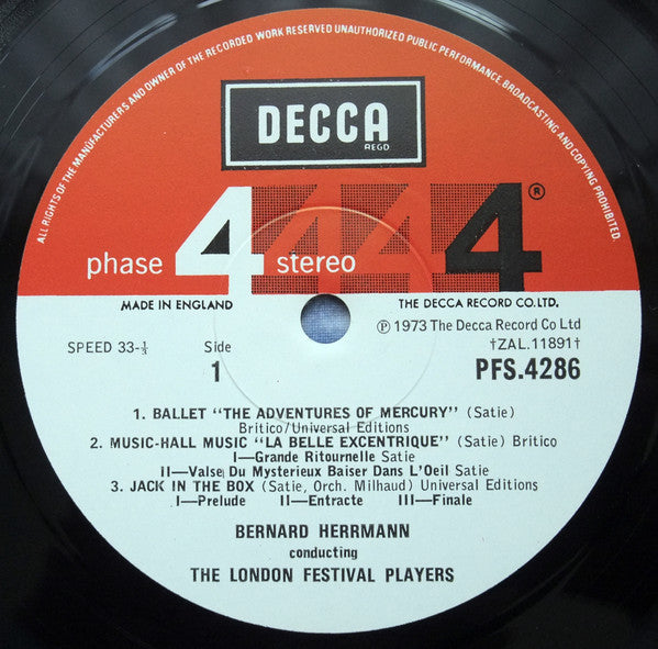 Erik Satie And His Friend Darius Milhaud, Bernard Herrmann Conducting The London Festival Players ~ Erik Satie And His Friend Darius Milhaud (Vinyl) - Djungel & Jazz