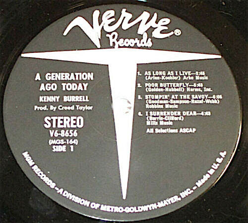 Kenny Burrell ~ A Generation Ago Today (Vinyl) - Djungel & Jazz
