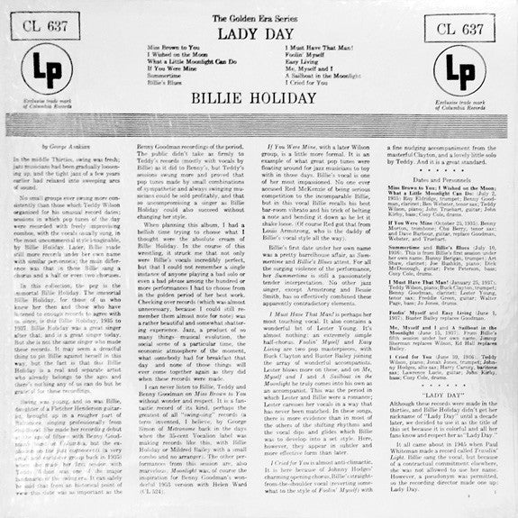 Billie Holiday : Lady Day (LP, Comp, Mono)