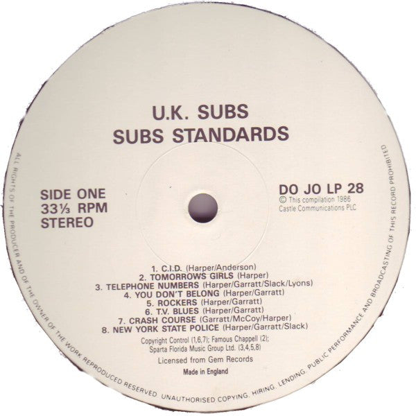 UK Subs ~ Subs Standards (Vinyl) - Djungel & Jazz