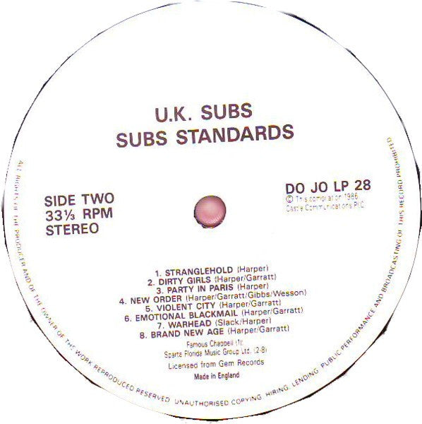 UK Subs ~ Subs Standards (Vinyl) - Djungel & Jazz
