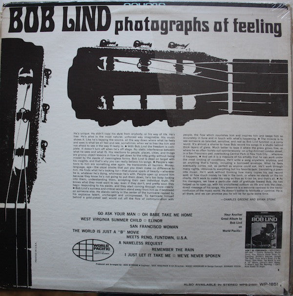 Bob Lind ~ Photographs Of Feeling (Vinyl) - Djungel & Jazz