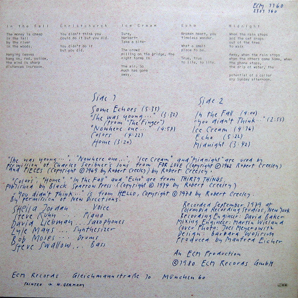 Steve Swallow ~ Home · Music By Steve Swallow To Poems By Robert Creeley (Vinyl) - Djungel & Jazz