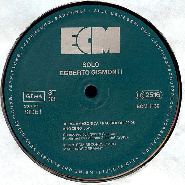 Egberto Gismonti : Solo (LP, Album)