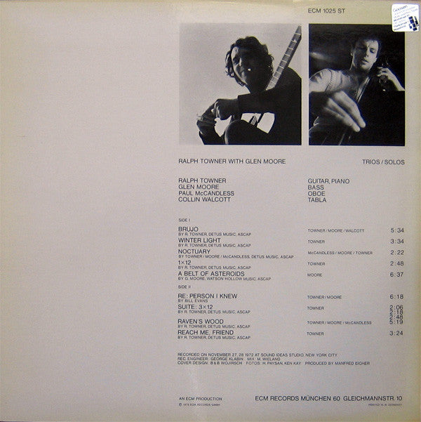 Ralph Towner With Glen Moore ~ Trios / Solos (Vinyl) - Djungel & Jazz