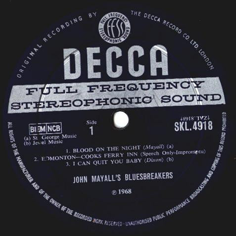 John Mayall's Bluesbreakers* : The Diary Of A Band Volume One (Selected Highspots From Sixty Hours Of Bluesbreakers Club Recordings 1967) (LP, Album)