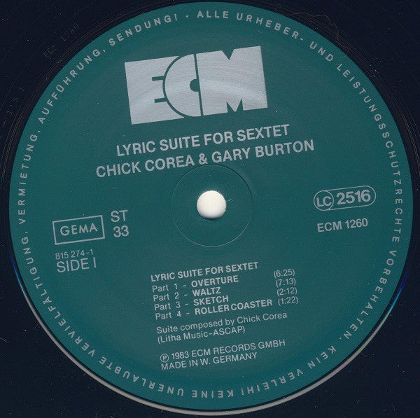 Chick Corea / Gary Burton ~ Lyric Suite For Sextet (Vinyl) - Djungel & Jazz