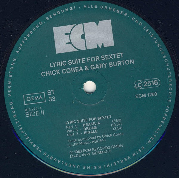Chick Corea / Gary Burton ~ Lyric Suite For Sextet (Vinyl) - Djungel & Jazz