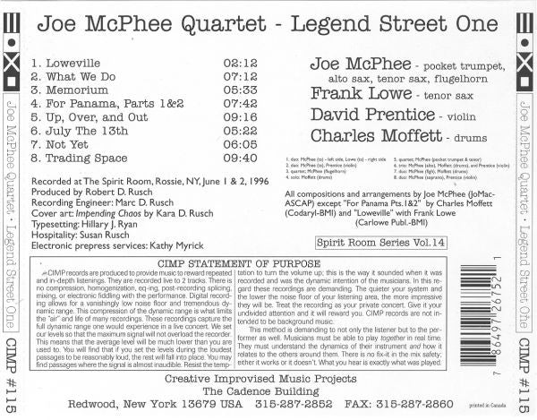 Joe McPhee Quartet ~ Legend Street One (Vinyl) - Djungel & Jazz