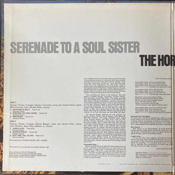 The Horace Silver Quintet Featuring Stanley Turrentine ~ Serenade To A Soul Sister (Vinyl) - Djungel & Jazz
