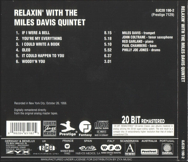 The Miles Davis Quintet ~ Relaxin' With The Miles Davis Quintet (Vinyl) - Djungel & Jazz