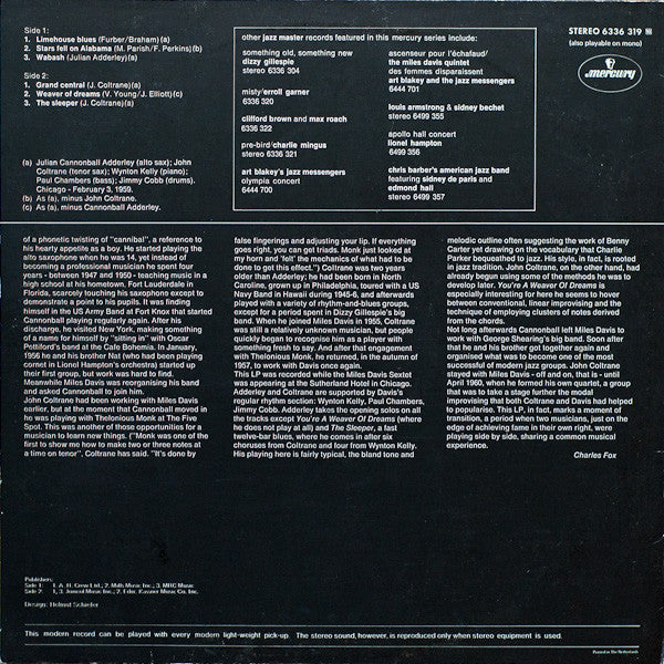 Cannonball Adderley & John Coltrane ~ Cannonball And Coltrane (Vinyl) - Djungel & Jazz