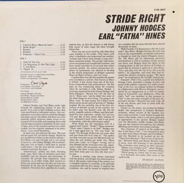 Johnny Hodges, Earl Hines ~ Stride Right (Vinyl) - Djungel & Jazz