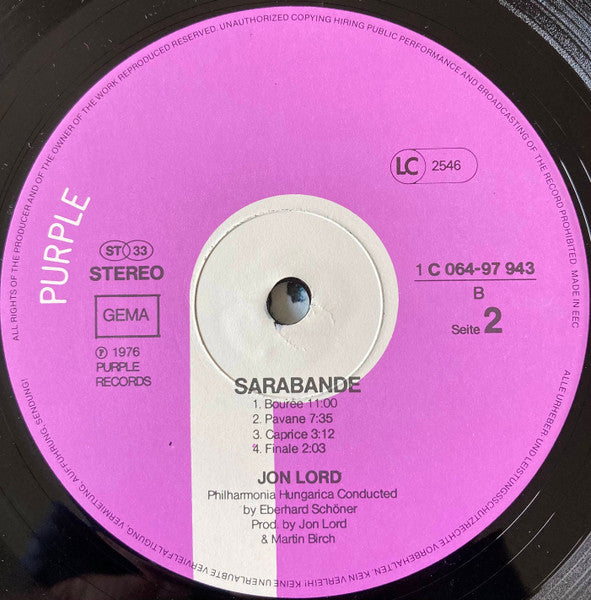 Jon Lord ~ Sarabande (Vinyl) - Djungel & Jazz