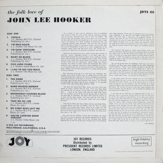 John Lee Hooker : The Folk Lore Of John Lee Hooker (LP, Album, RE)