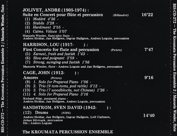 Jolivet, Harrison, Cage, Sandström - Manuela Wiesler, The Kroumata Percussion Ensemble ~ The Kroumata Percussion Ensemble 2 / Manuela Wiesler, Flute (Vinyl) - Djungel & Jazz