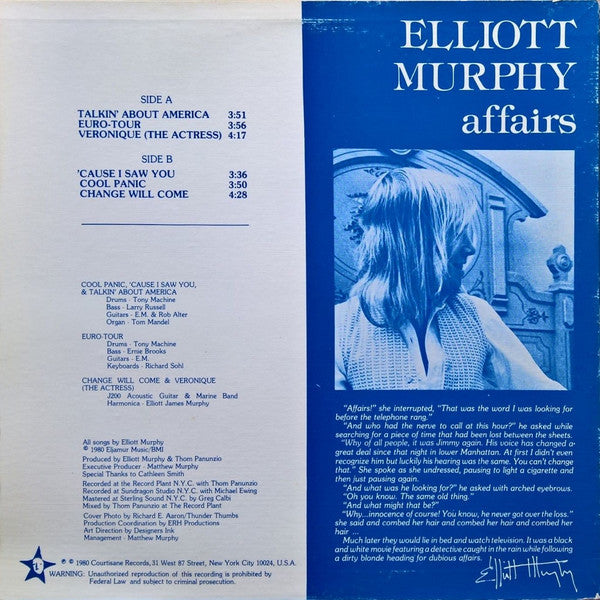 Elliott Murphy ~ Affairs (Vinyl) - Djungel & Jazz