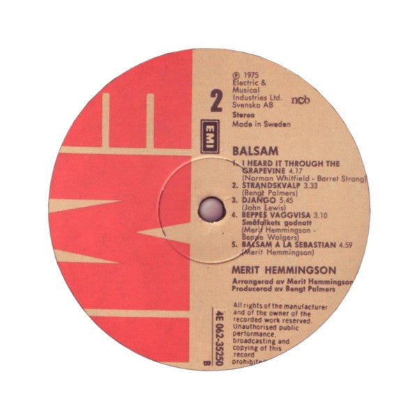 Merit Hemmingson ~ Balsam (Vinyl) - Djungel & Jazz