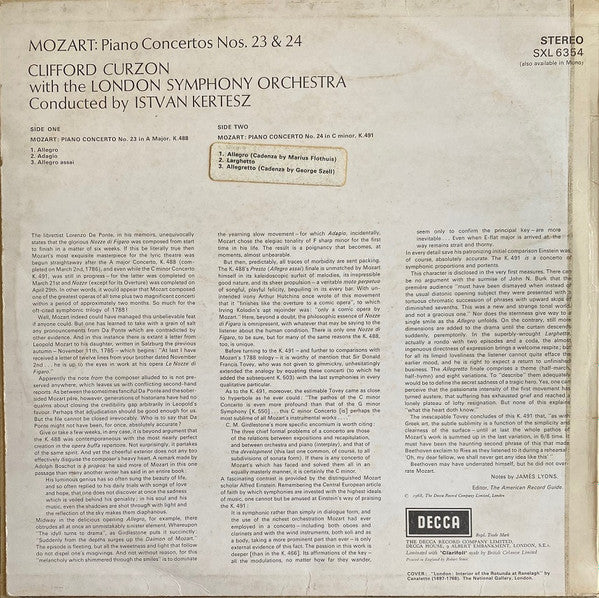 Clifford Curzon, Mozart, London Symphony, Kertesz ~ Piano Concertos A Major, K488 & C Minor, K491 (Vinyl) - Djungel & Jazz