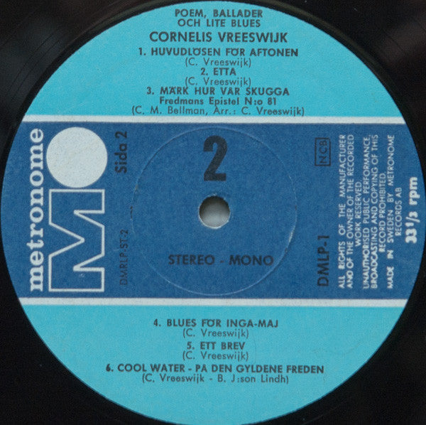 Cornelis Vreeswijk ~ Poem, Ballader Och Lite Blues (Vinyl) - Djungel & Jazz
