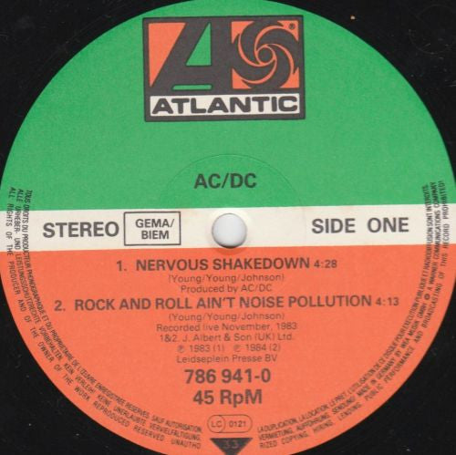 AC/DC : Nervous Shakedown (12")