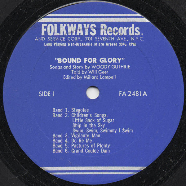Woody Guthrie : Bound For Glory (LP, Album, RE)