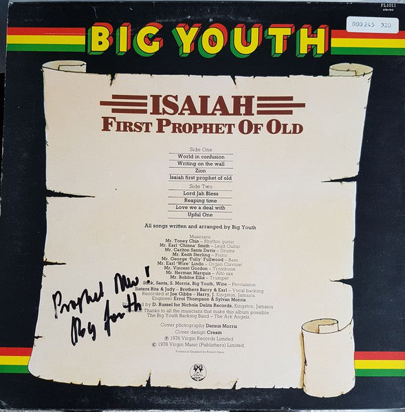 Big Youth : Isaiah - First Prophet Of Old (LP, Album)