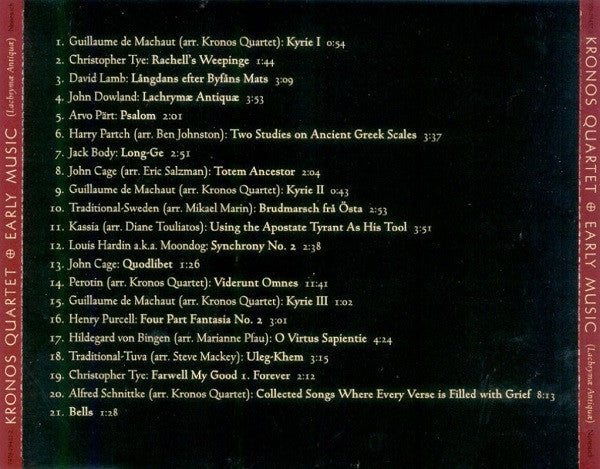 Kronos Quartet ~ Early Music (Lachrymæ Antiquæ) (Vinyl) - Djungel & Jazz