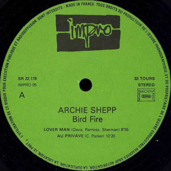 Archie Shepp Quintet ~ Bird Fire (Tribute To Charlie Parker) (Vinyl) - Djungel & Jazz