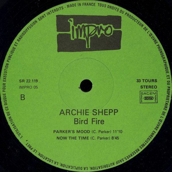 Archie Shepp Quintet ~ Bird Fire (Tribute To Charlie Parker) (Vinyl) - Djungel & Jazz