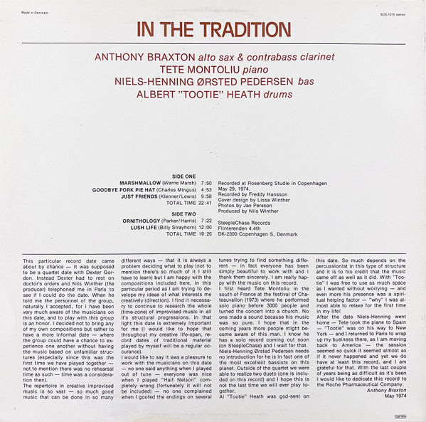 Anthony Braxton ~ In The Tradition (Vinyl) - Djungel & Jazz