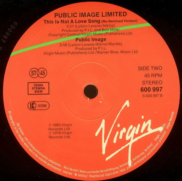 PiL ~ This Is Not A Love Song (Vinyl) - Djungel & Jazz