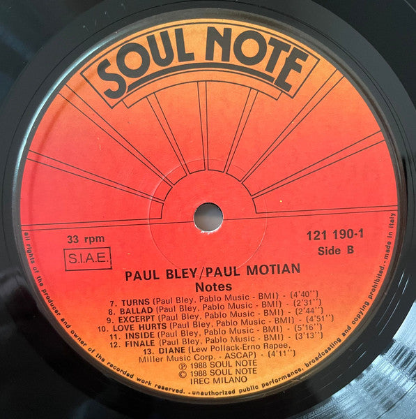 Paul Bley / Paul Motian : Notes (LP, Album)