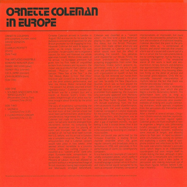 Ornette Coleman ~ Ornette Coleman In Europe Vol. I + II (Vinyl) - Djungel & Jazz