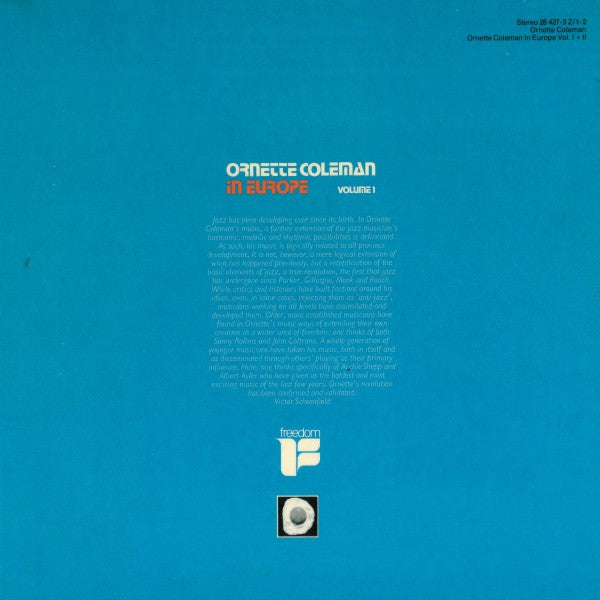 Ornette Coleman ~ Ornette Coleman In Europe Vol. I + II (Vinyl) - Djungel & Jazz