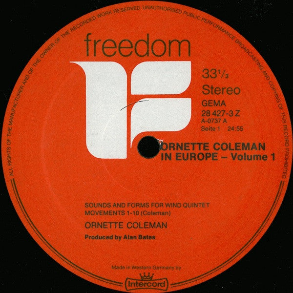 Ornette Coleman ~ Ornette Coleman In Europe Vol. I + II (Vinyl) - Djungel & Jazz