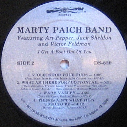 Marty Paich Band Featuring Art Pepper, Jack Sheldon And Victor Feldman ~ I Get A Boot Out Of You (Vinyl) - Djungel & Jazz