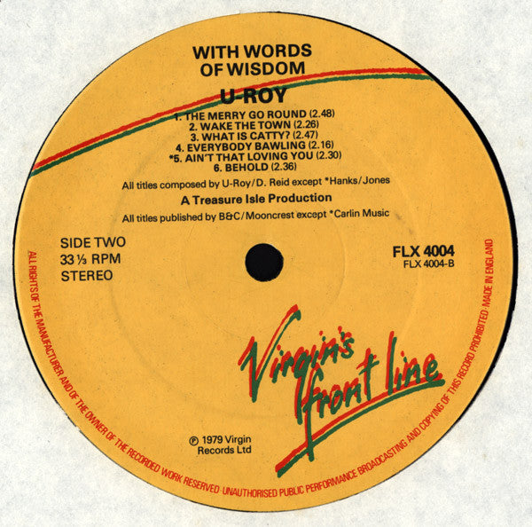 U-Roy : With Words Of Wisdom (LP, Album, RE)