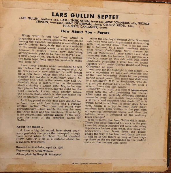 Lars Gullin Septet ~ How About You / Perntz (Vinyl) - Djungel & Jazz