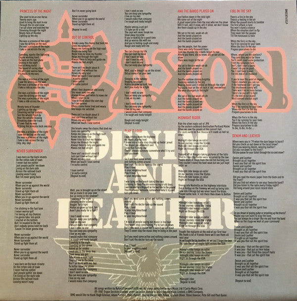 Saxon : Denim And Leather (LP, Album, RE, RM, Red)