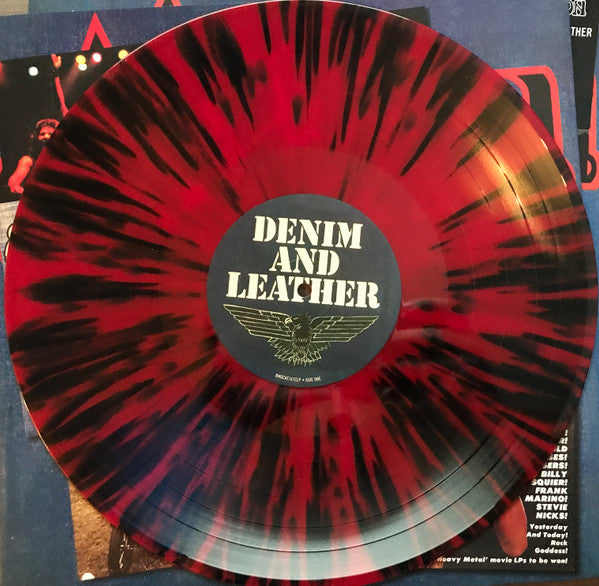 Saxon : Denim And Leather (LP, Album, RE, RM, Red)