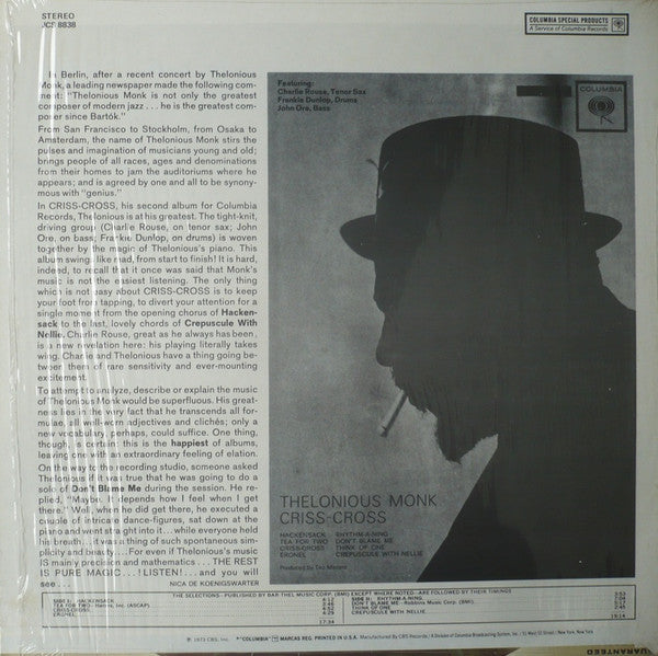 Thelonious Monk : Criss-Cross (LP, Album, RE)