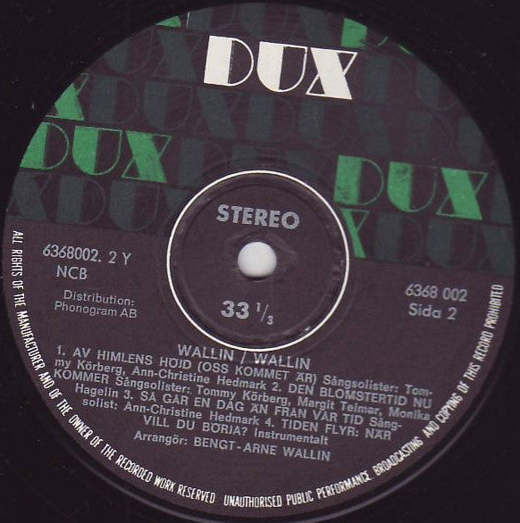 Bengt-Arne Wallin ~ Wallin/Wallin (Vinyl) - Djungel & Jazz