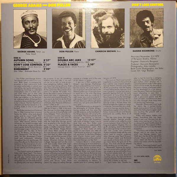 George Adams - Don Pullen Quartet : Don't Lose Control (LP, Album)