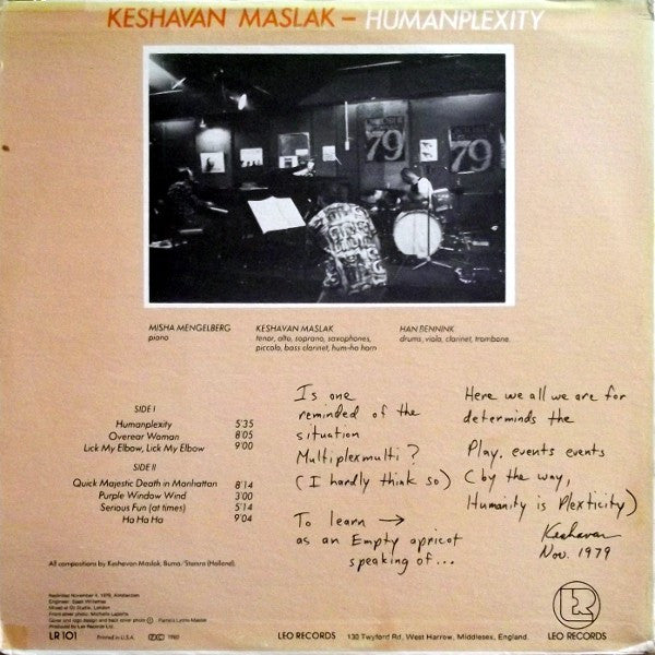 Keshavan Maslak, Han Bennink, Misha Mengelberg ~ Humanplexity (Vinyl) - Djungel & Jazz